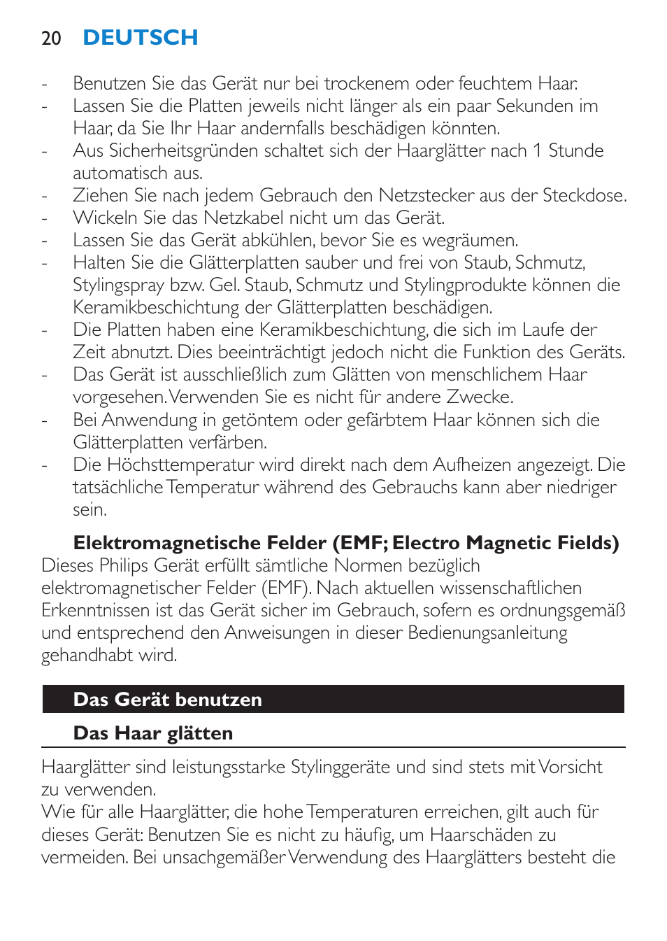 Das gerät benutzen, Das haar glätten | Philips SalonStraight Seduce Plancha para el pelo User Manual | Page 20 / 92