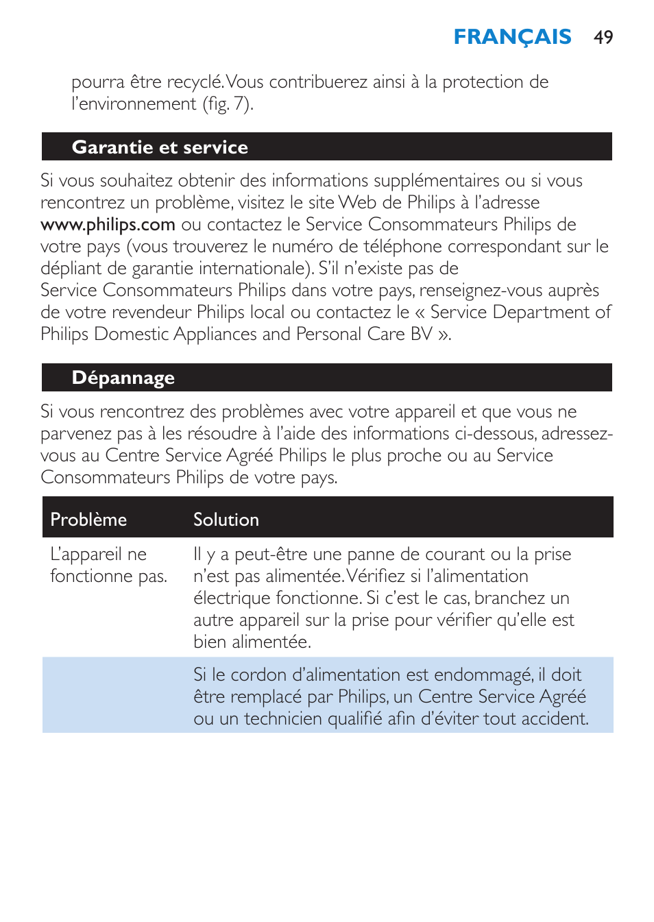 Garantie et service, Dépannage | Philips SalonStraight Seduce Plancha para el pelo User Manual | Page 49 / 92