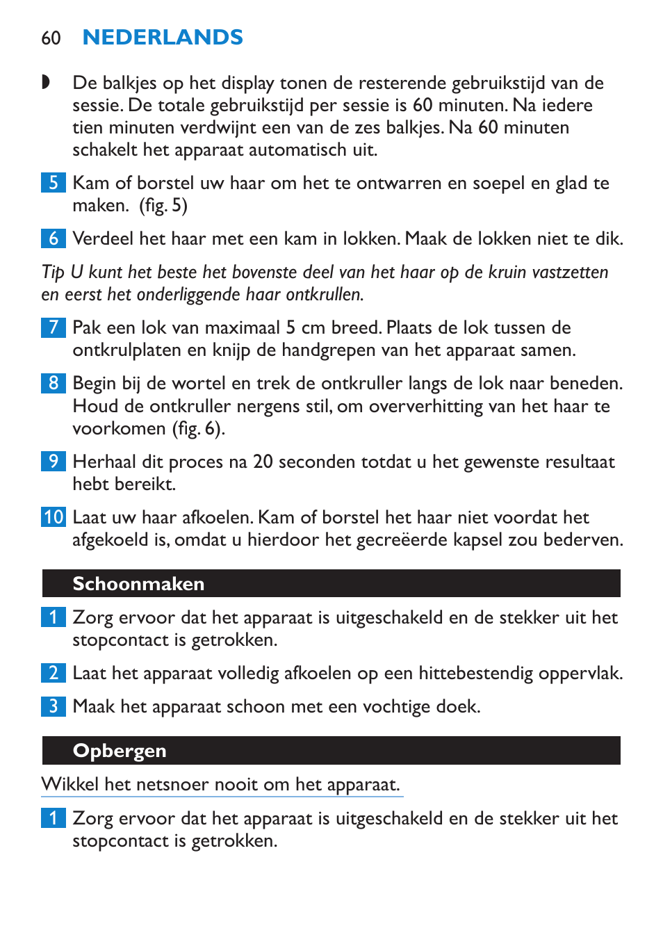 Schoonmaken, Opbergen | Philips SalonStraight Seduce Plancha para el pelo User Manual | Page 60 / 92