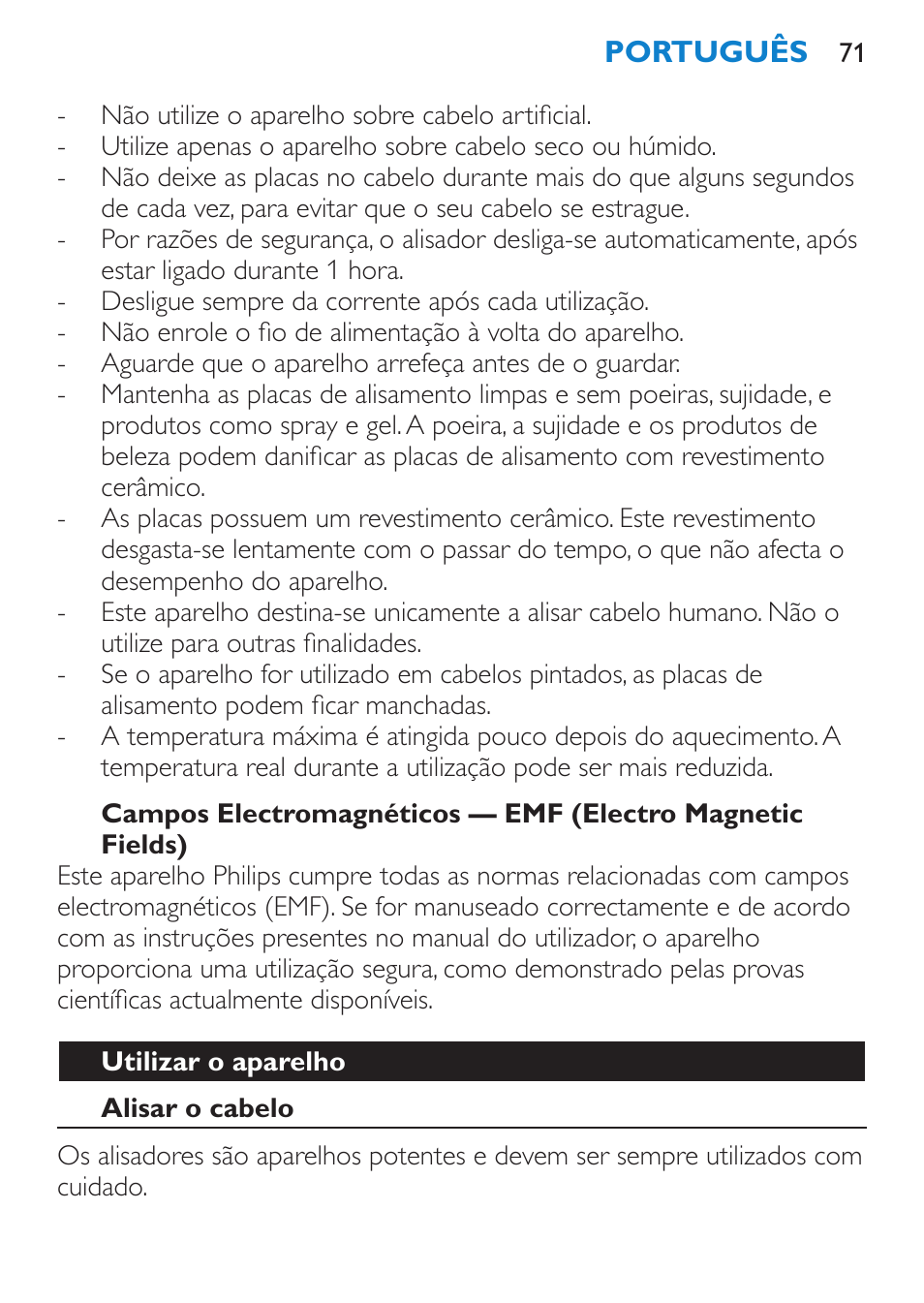 Utilizar o aparelho, Alisar o cabelo | Philips SalonStraight Seduce Plancha para el pelo User Manual | Page 71 / 92