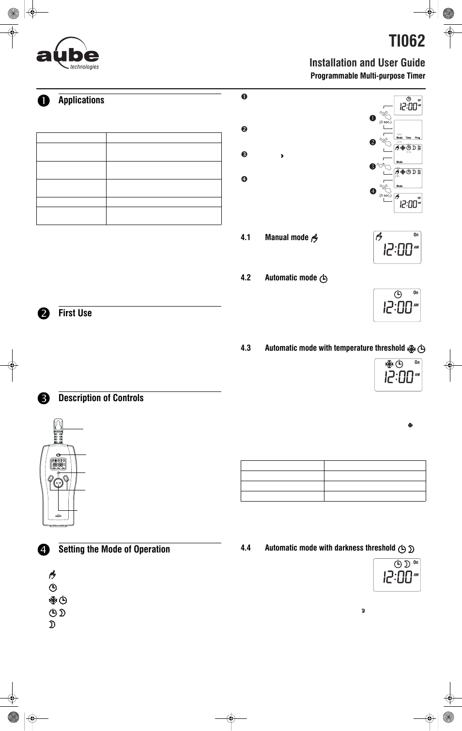 Aube Technologies Aube TI062 User Manual | 2 pages