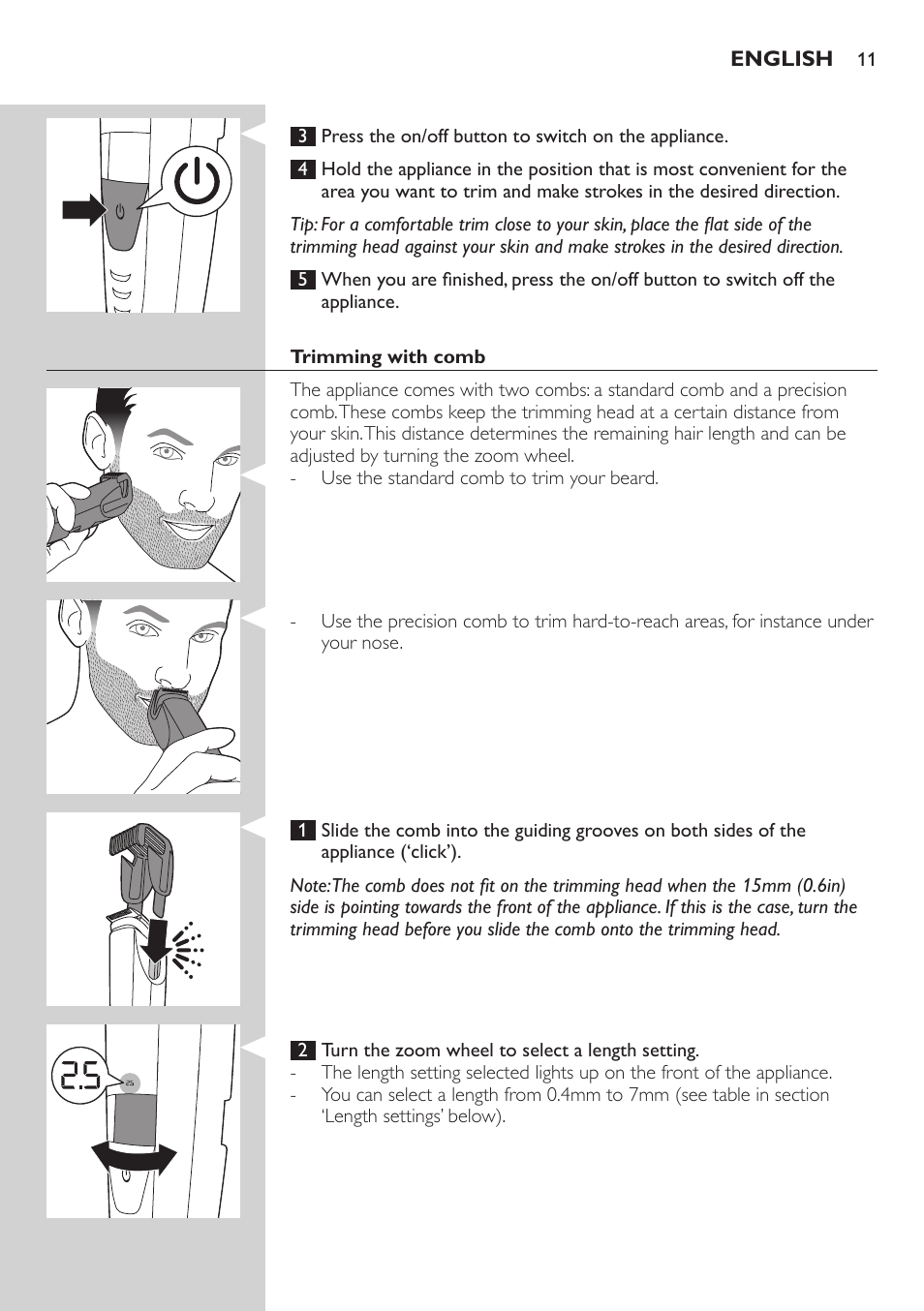 Philips BEARDTRIMMER Series 9000 barbero resistente al agua User Manual | Page 11 / 150