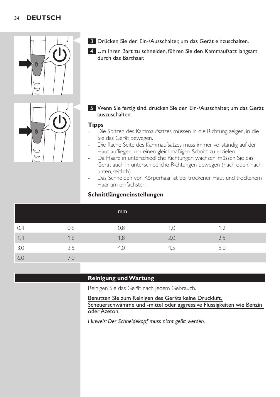 Philips BEARDTRIMMER Series 9000 barbero resistente al agua User Manual | Page 34 / 150