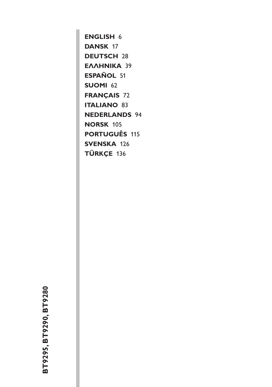 Table of content | Philips BEARDTRIMMER Series 9000 barbero resistente al agua User Manual | Page 5 / 150