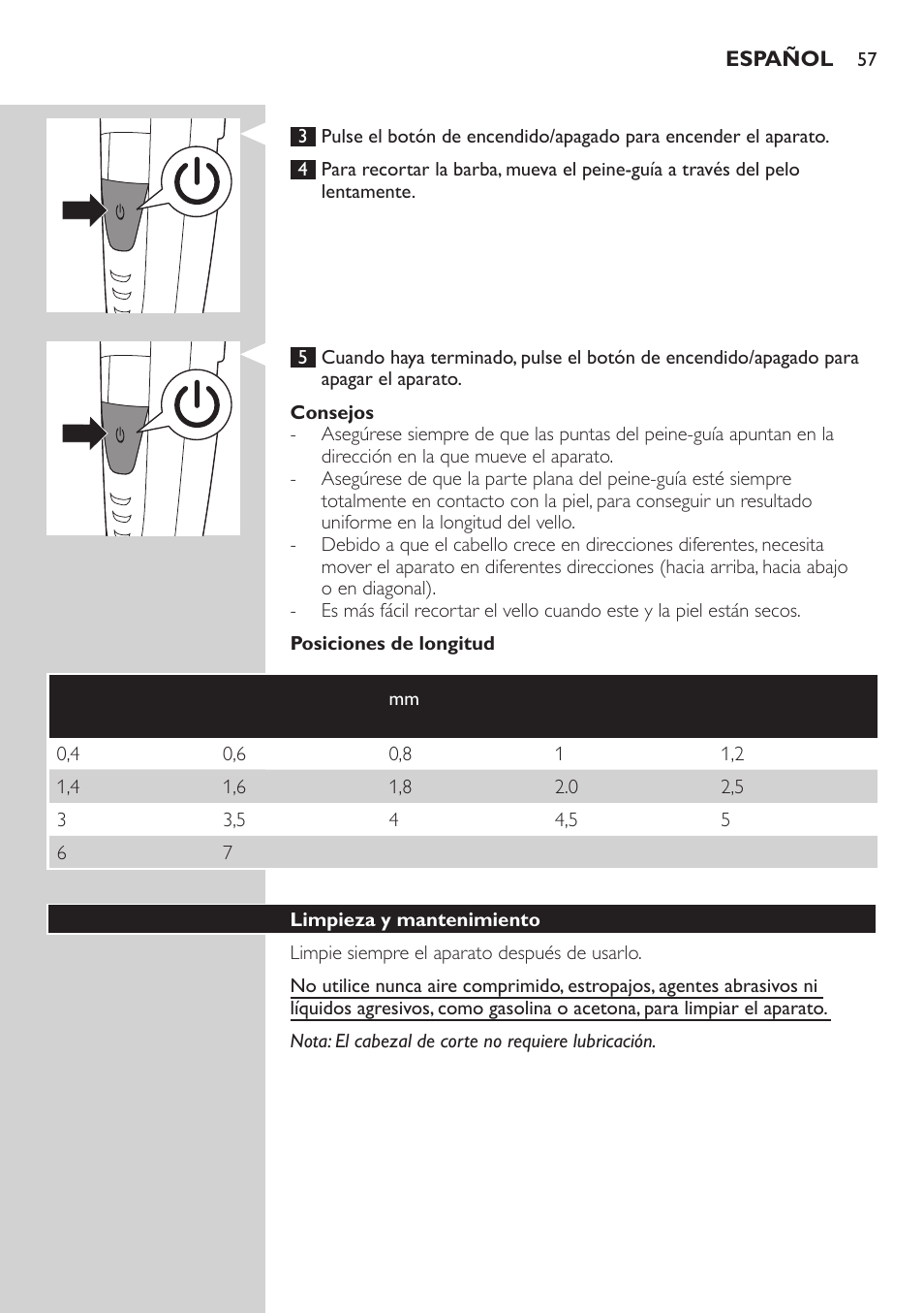 Philips BEARDTRIMMER Series 9000 barbero resistente al agua User Manual | Page 57 / 150