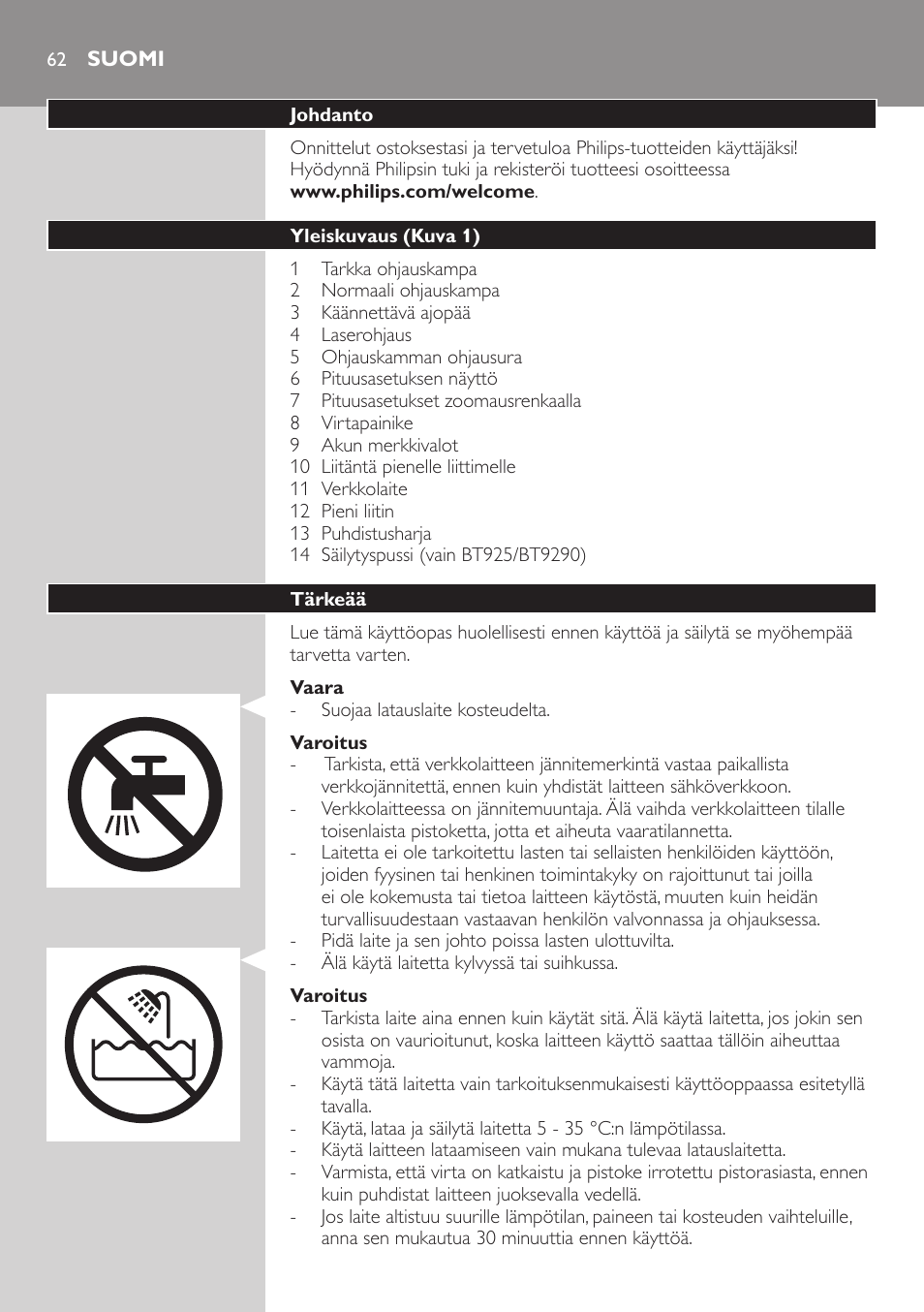 Suomi | Philips BEARDTRIMMER Series 9000 barbero resistente al agua User Manual | Page 62 / 150