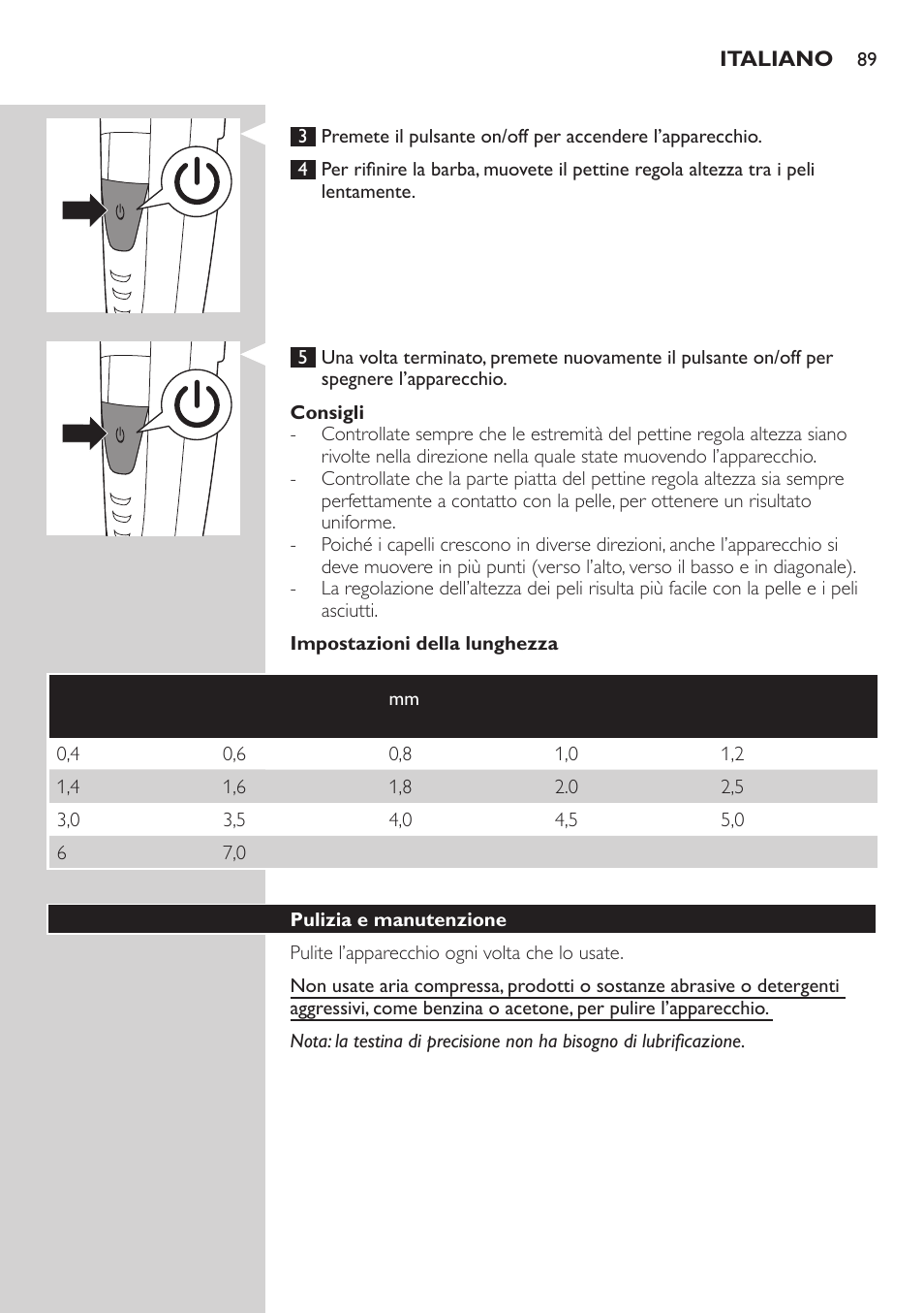 Philips BEARDTRIMMER Series 9000 barbero resistente al agua User Manual | Page 89 / 150