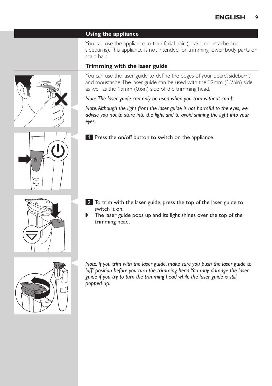 Philips BEARDTRIMMER Series 9000 barbero resistente al agua User Manual | Page 9 / 150