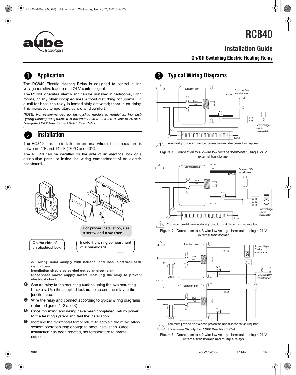 Aube Technologies RC840 User Manual | 2 pages
