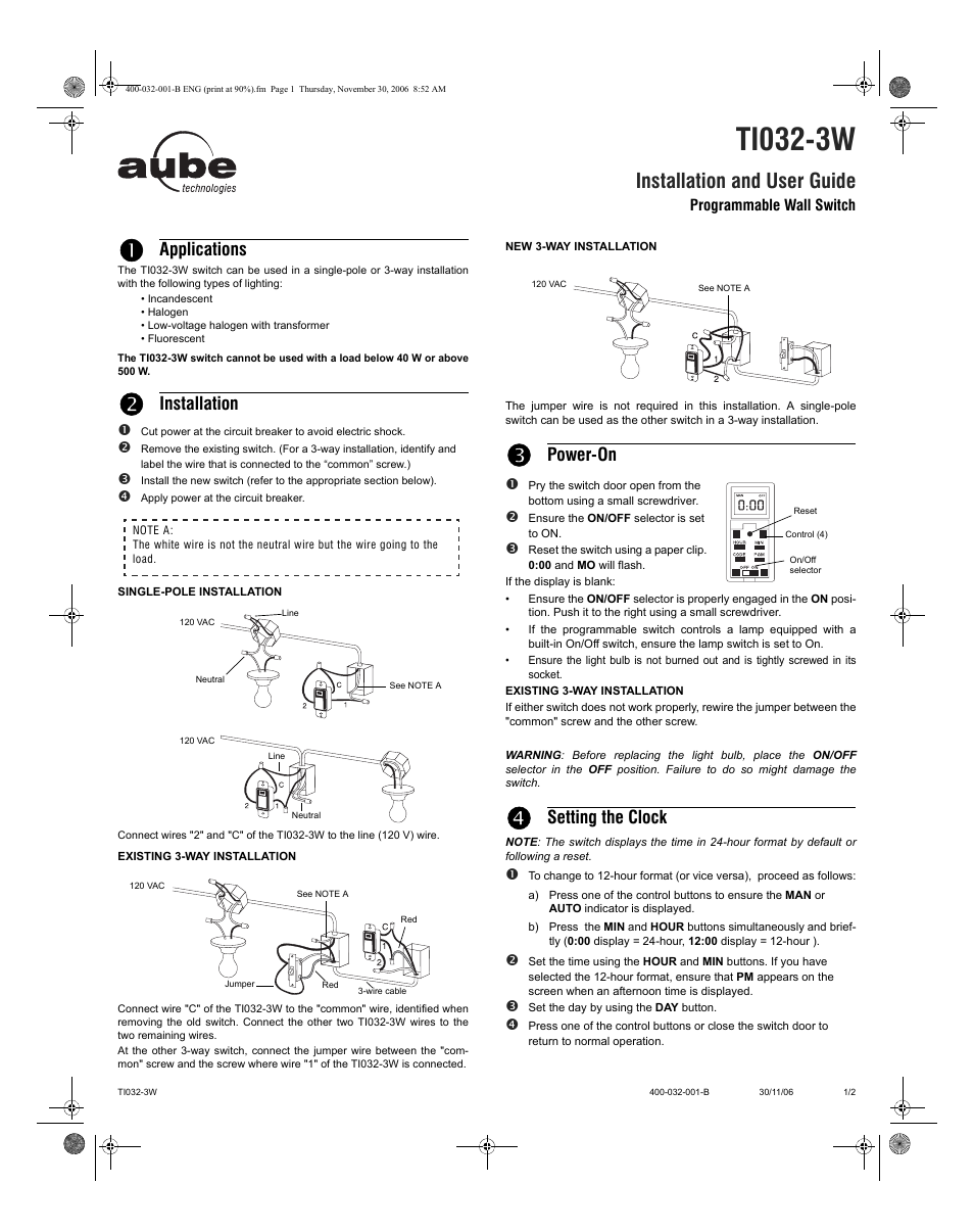 Aube Technologies TI032-3W User Manual | 2 pages