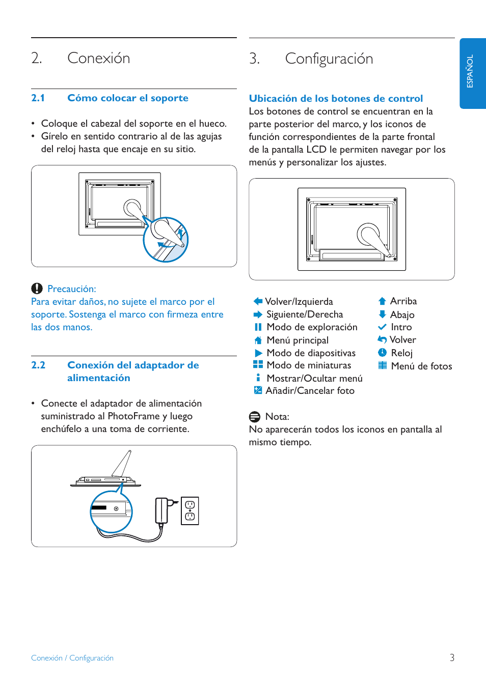 Configuración, Conexión | Philips PhotoFrame User Manual | Page 5 / 16