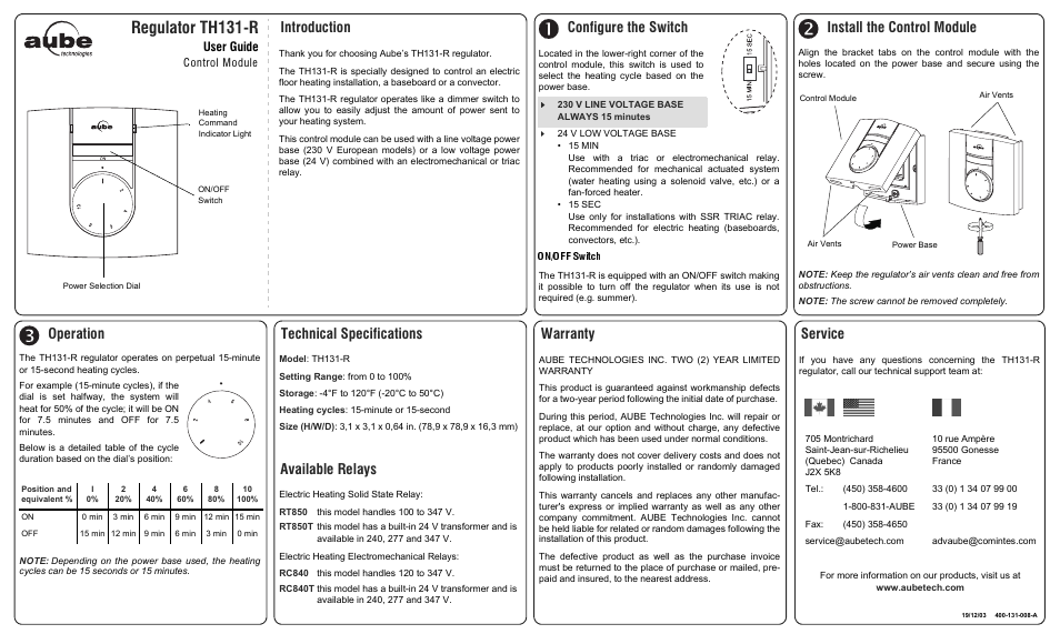 Regulator th1 31 -r, User guide | Aube Technologies Power Base PB1 30-024T User Manual | Page 2 / 2