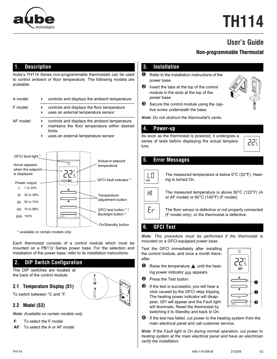 Aube Technologies TH114 User Manual | 3 pages