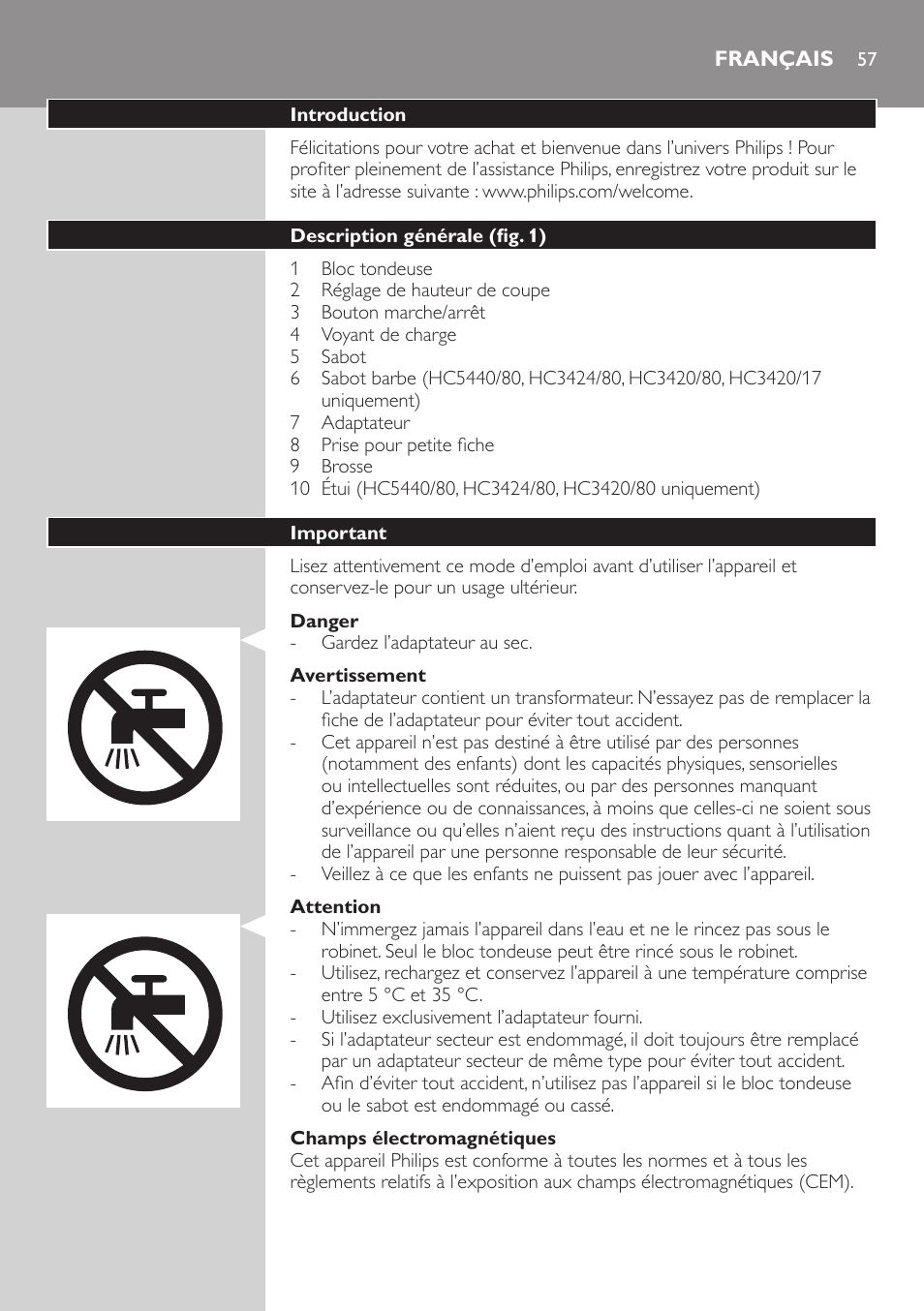 Français, Français 5 | Philips HAIRCLIPPER Series 3000 cortapelos User Manual | Page 57 / 114