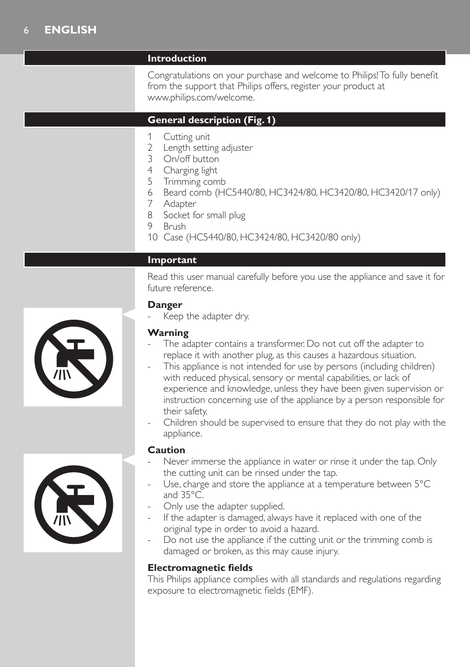 English | Philips HAIRCLIPPER Series 3000 cortapelos User Manual | Page 6 / 114