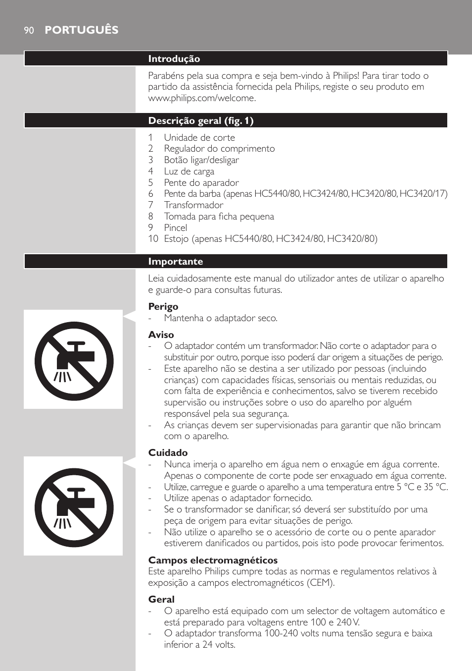 Português | Philips HAIRCLIPPER Series 3000 cortapelos User Manual | Page 90 / 114