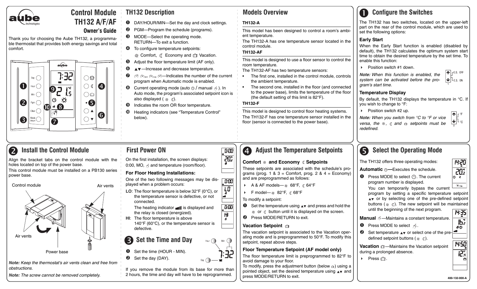 Aube Technologies TH132 A/F/AF User Manual | 3 pages