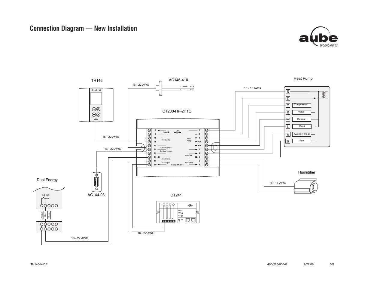 Connection diagram — new installation | Aube Technologies Non-programmable Heat Pump Controller TH146-N-DE User Manual | Page 5 / 8