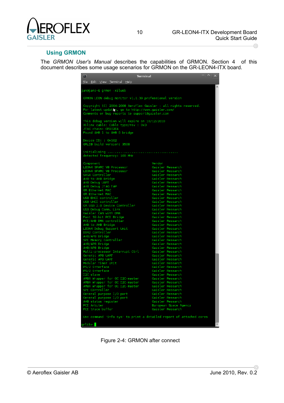 Using grmon | Aero-Flex GAISLER GR-LEON4-ITX User Manual | Page 10 / 32