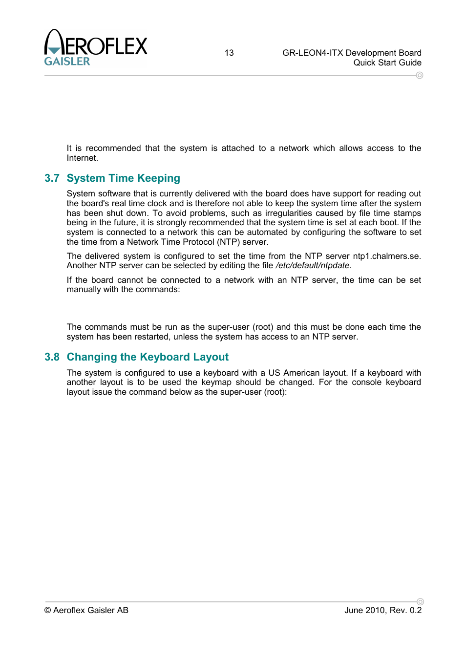 7 system time keeping, 8 changing the keyboard layout | Aero-Flex GAISLER GR-LEON4-ITX User Manual | Page 13 / 32
