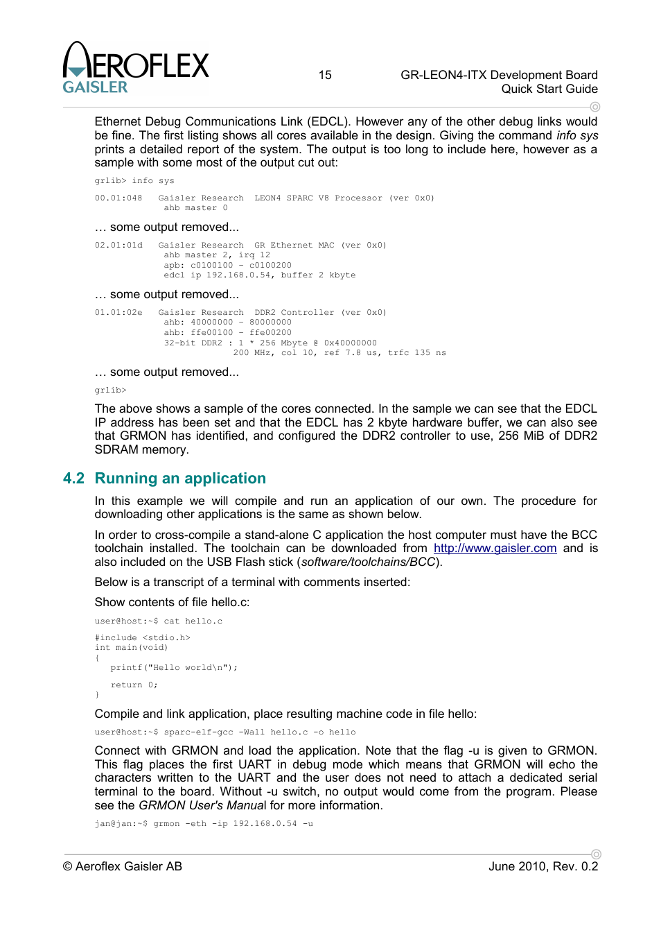 2 running an application | Aero-Flex GAISLER GR-LEON4-ITX User Manual | Page 15 / 32