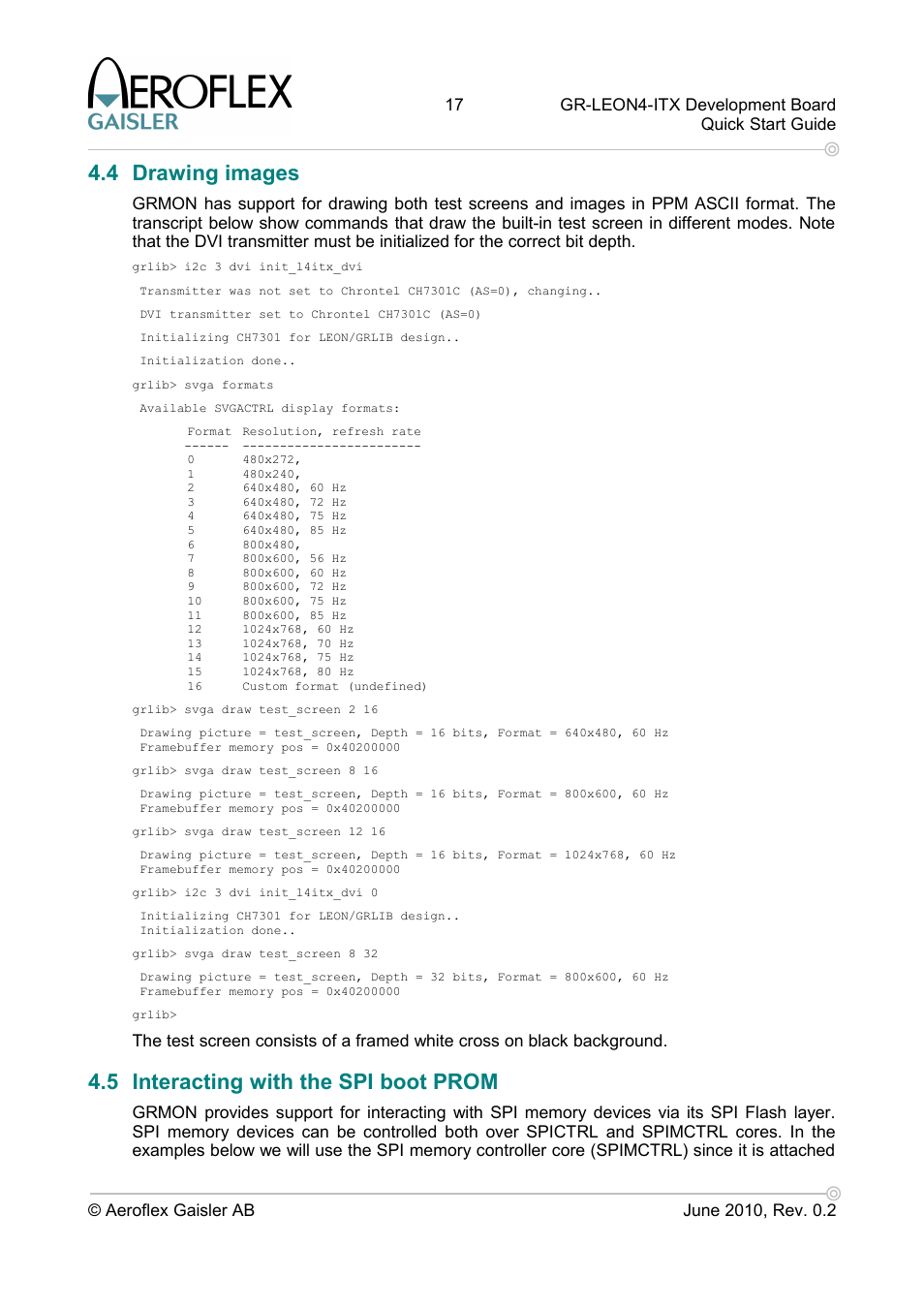 4 drawing images, 5 interacting with the spi boot prom | Aero-Flex GAISLER GR-LEON4-ITX User Manual | Page 17 / 32