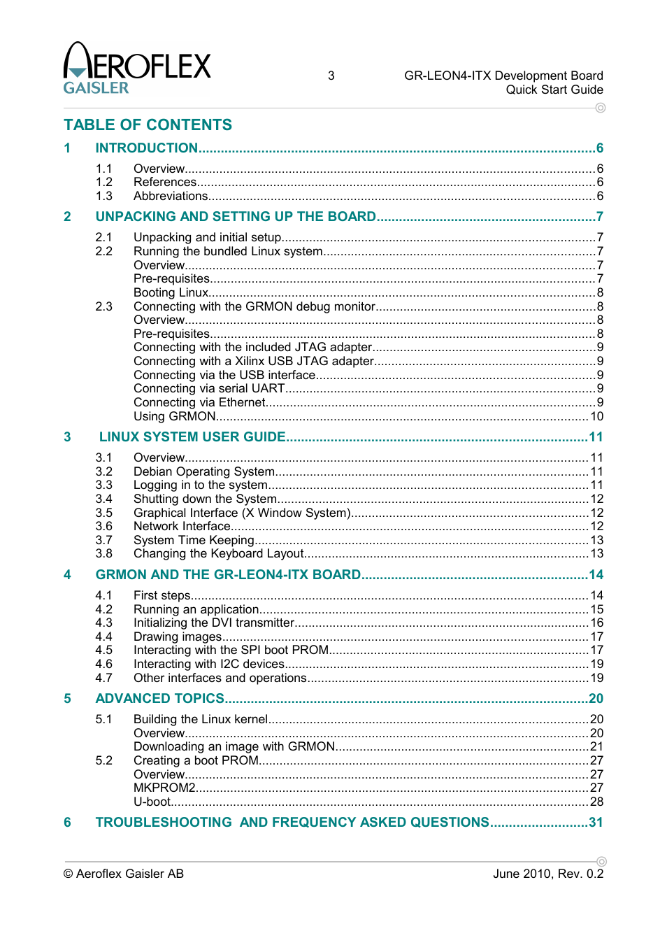 Aero-Flex GAISLER GR-LEON4-ITX User Manual | Page 3 / 32