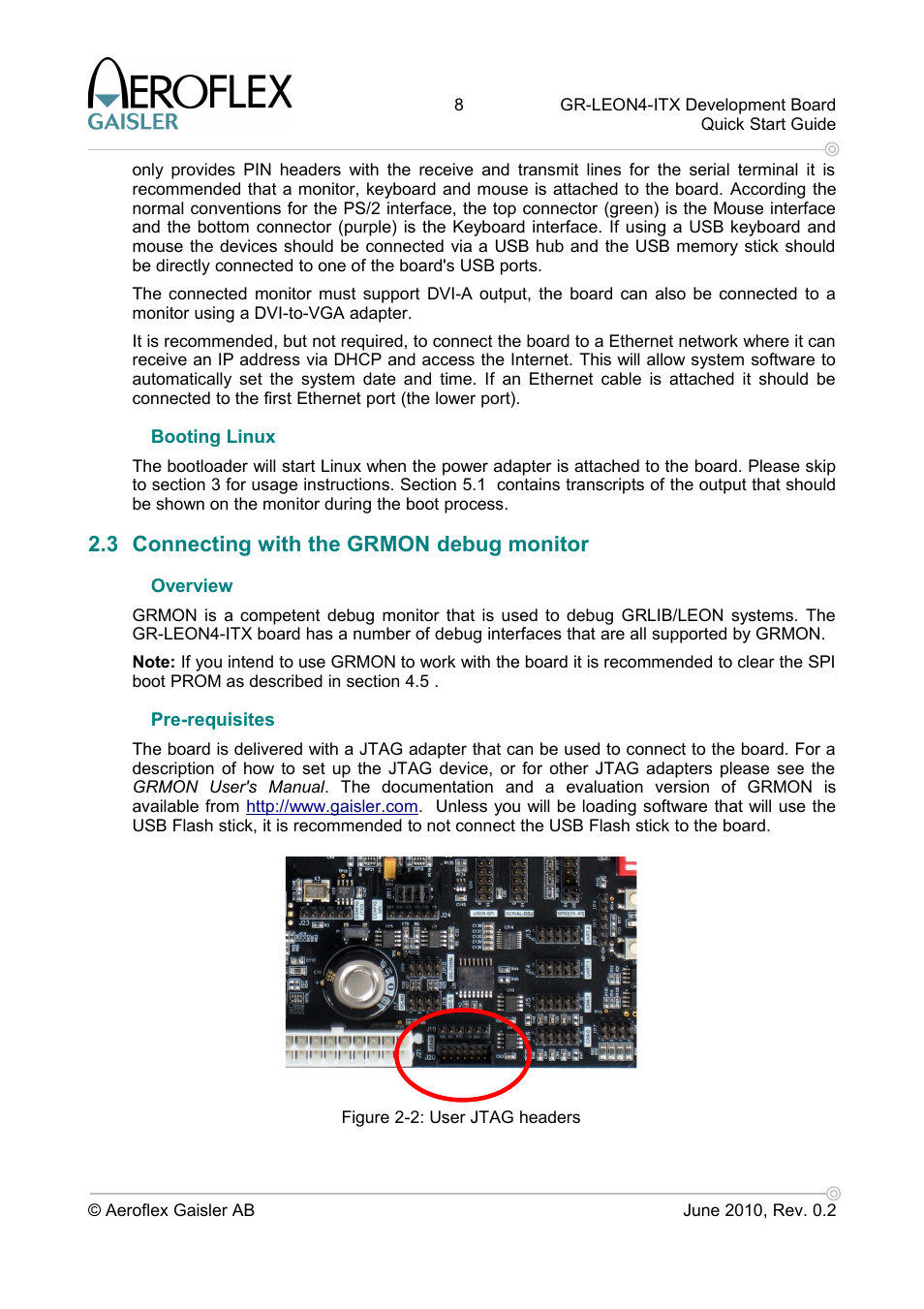 Booting linux, 3 connecting with the grmon debug monitor, Overview | Pre-requisites | Aero-Flex GAISLER GR-LEON4-ITX User Manual | Page 8 / 32