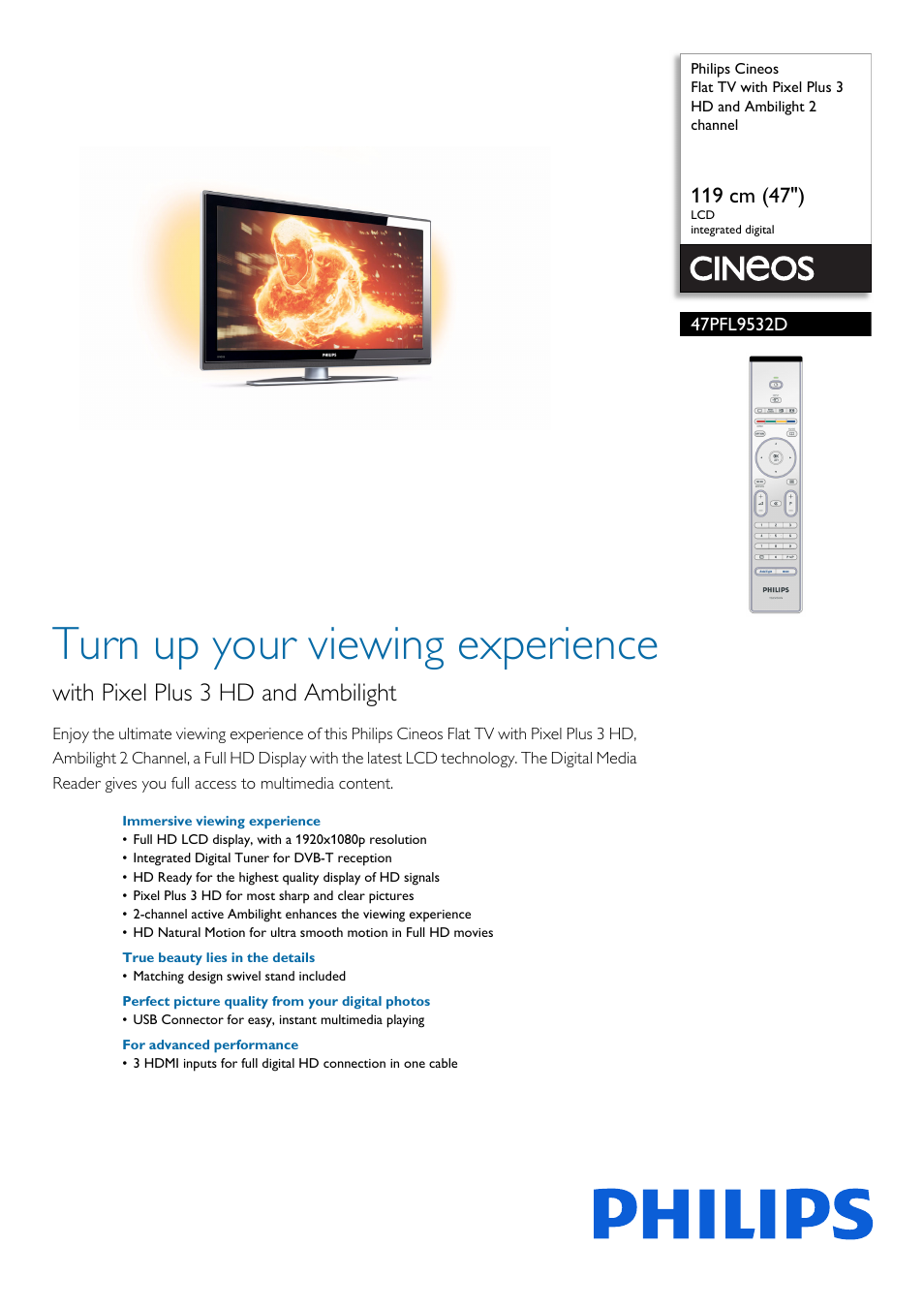 Philips Cineos Flat TV User Manual | 3 pages