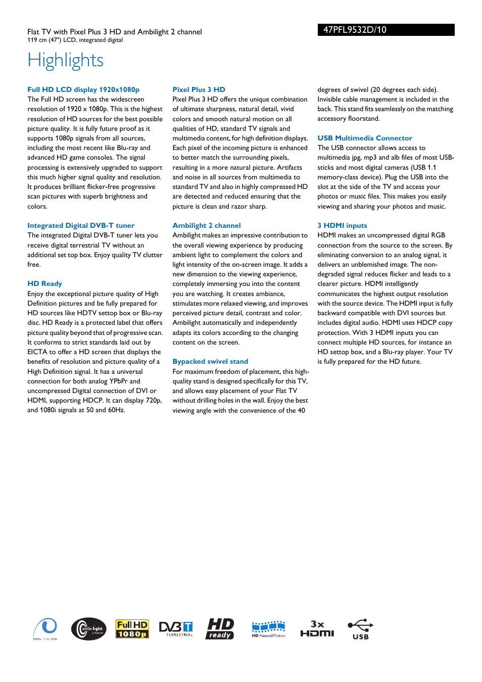 Highlights | Philips Cineos Flat TV User Manual | Page 2 / 3