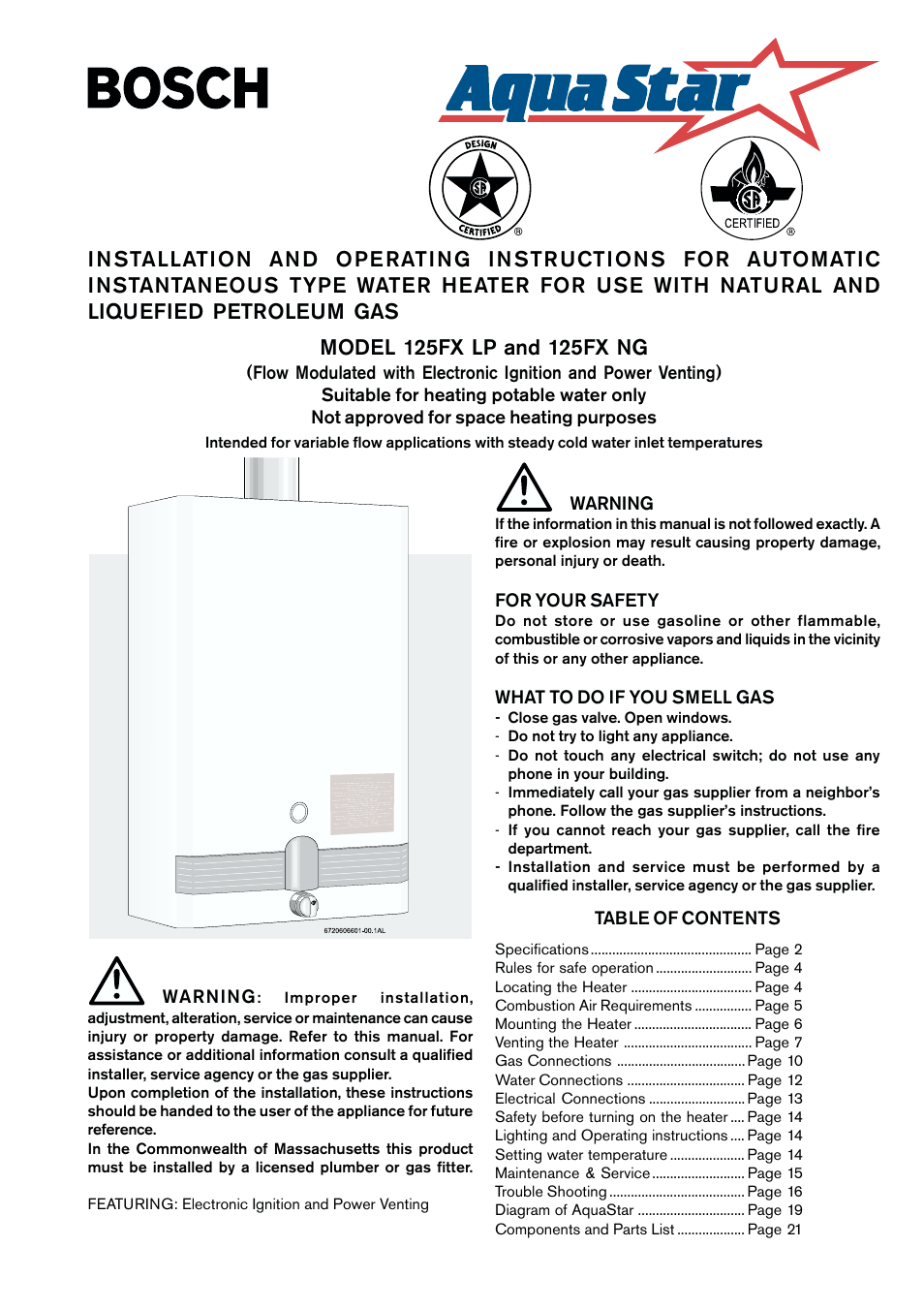 AquaStar 125FX LP User Manual | 24 pages