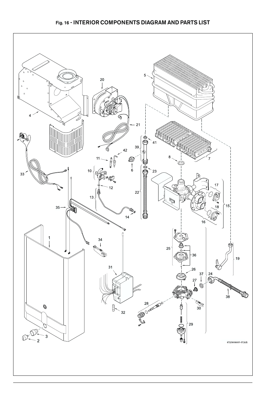 Interior components diagram and parts list | AquaStar 125FX LP User Manual | Page 20 / 24
