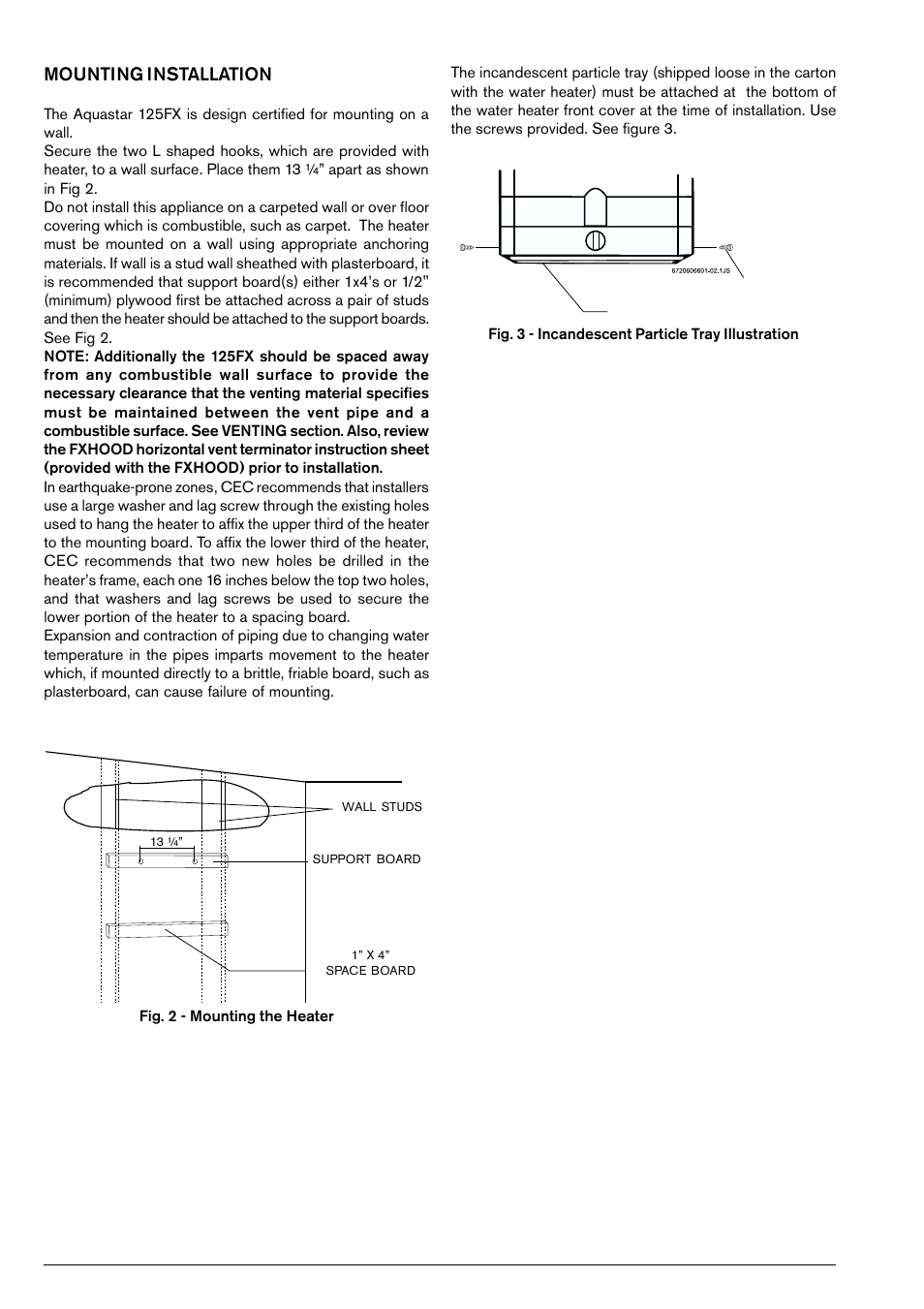 Mounting installation | AquaStar 125FX LP User Manual | Page 6 / 24