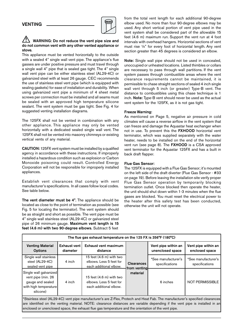 Venting | AquaStar 125FX LP User Manual | Page 7 / 24