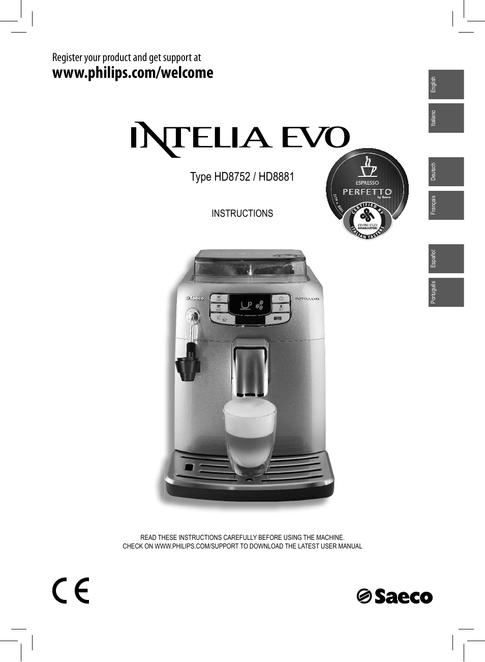 Philips Saeco Intelia Evo Cafetera expreso súper automática User Manual | 56 pages