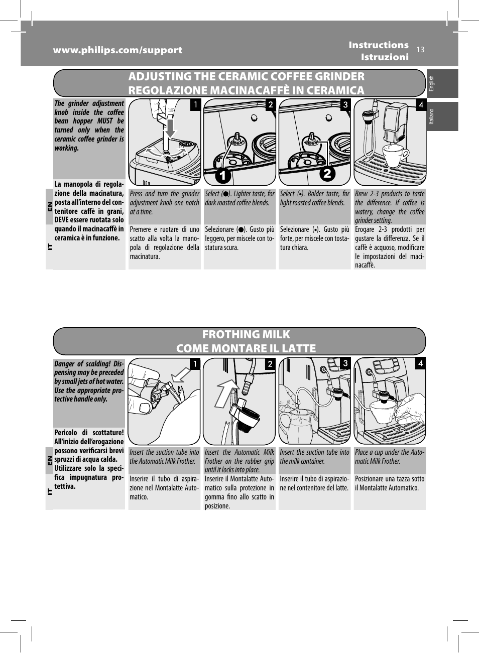 Frothing milk come montare il latte | Philips Saeco Intelia Evo Cafetera expreso súper automática User Manual | Page 13 / 56