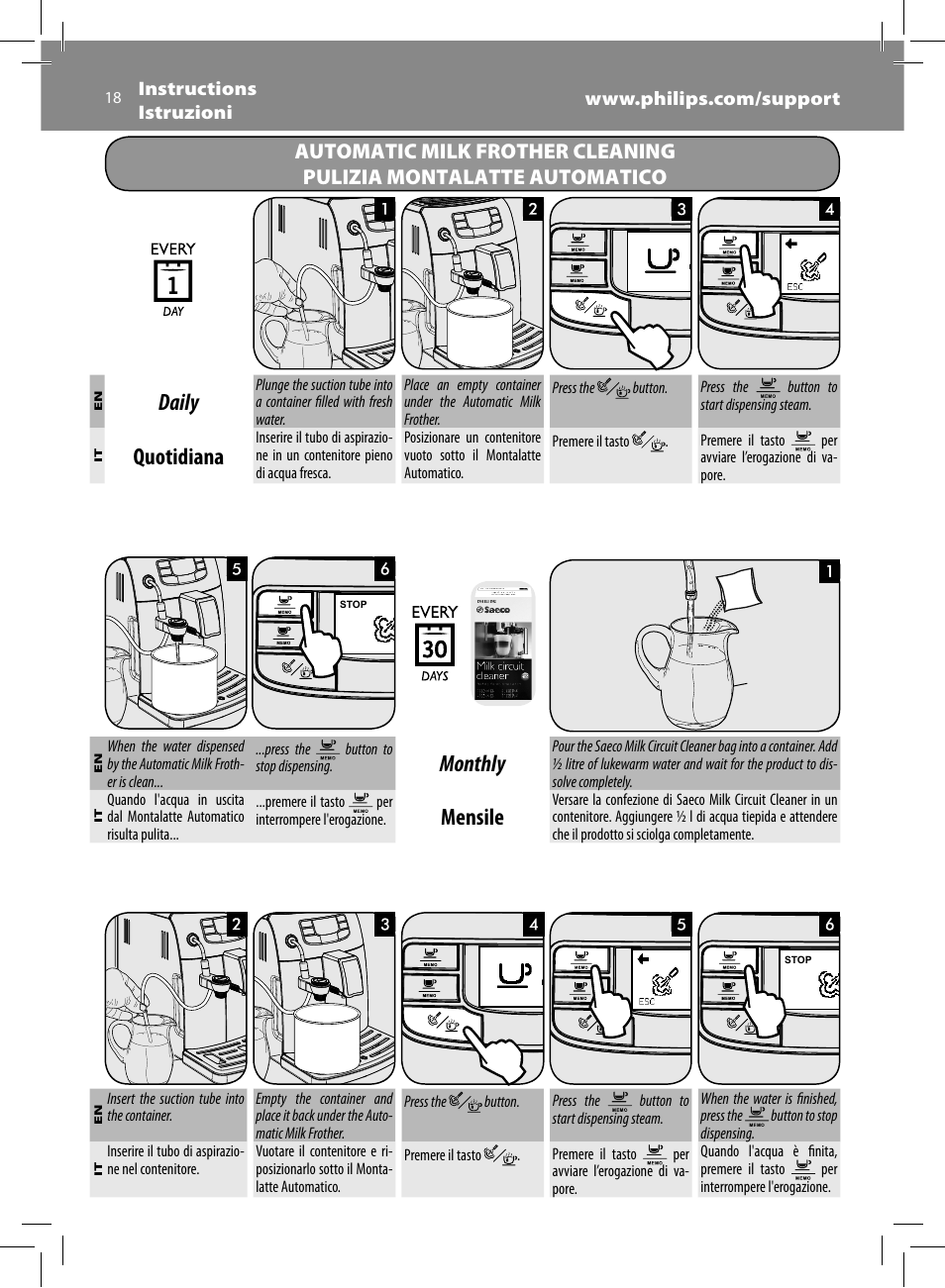 Daily, Quotidiana, Monthly | Mensile | Philips Saeco Intelia Evo Cafetera expreso súper automática User Manual | Page 18 / 56