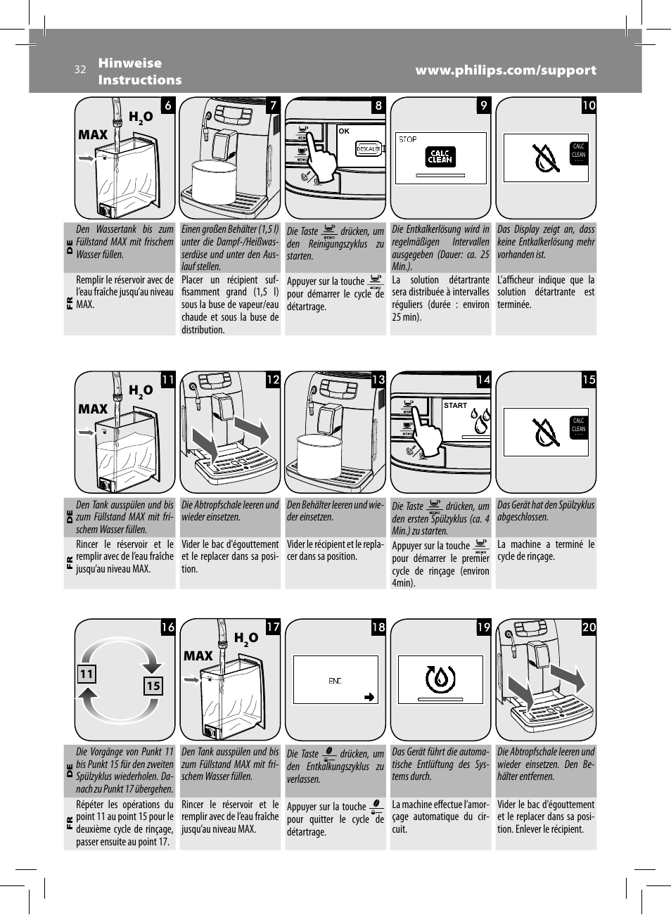 Omax h, Omax | Philips Saeco Intelia Evo Cafetera expreso súper automática User Manual | Page 32 / 56
