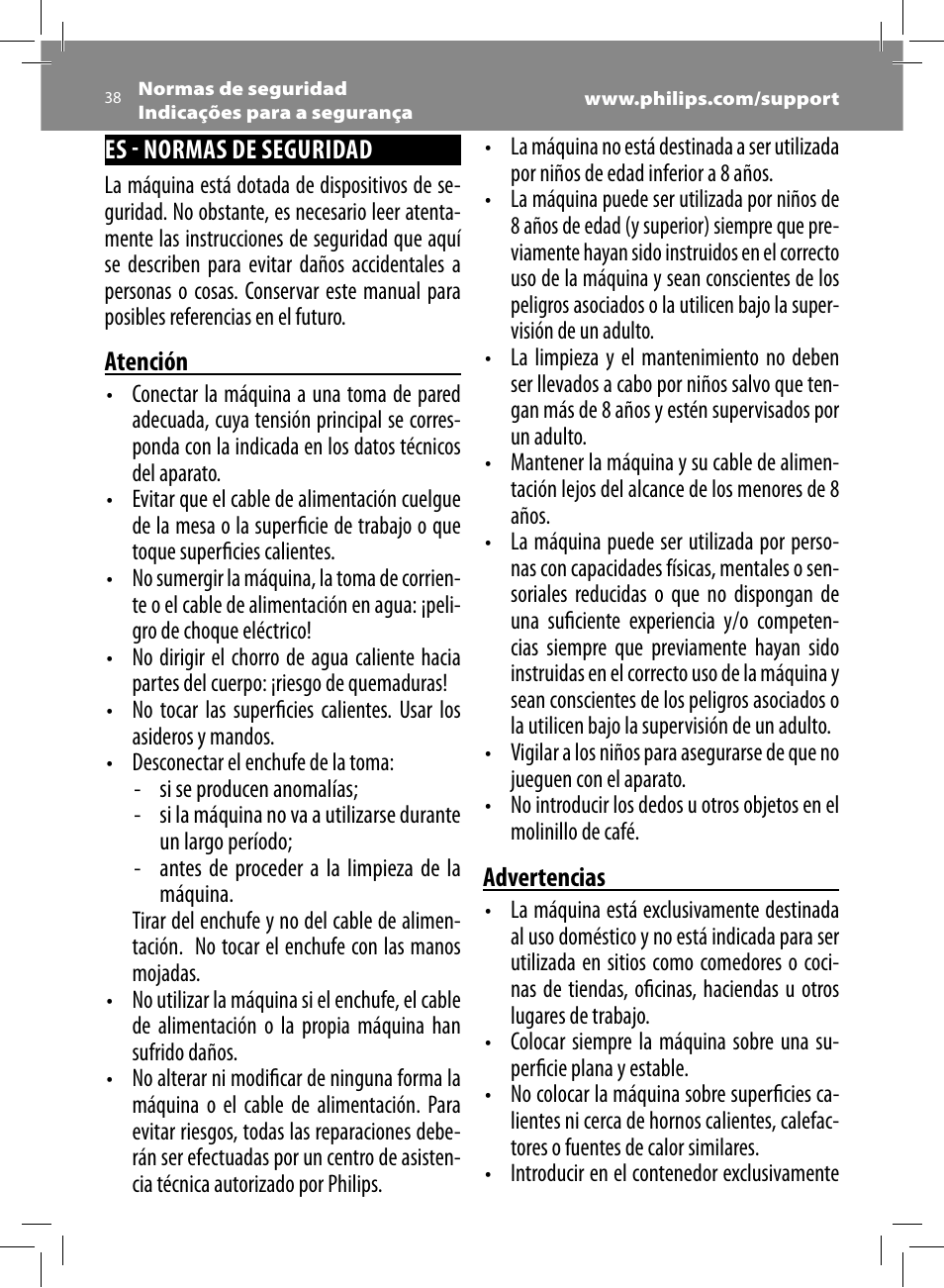 Philips Saeco Intelia Evo Cafetera expreso súper automática User Manual | Page 38 / 56