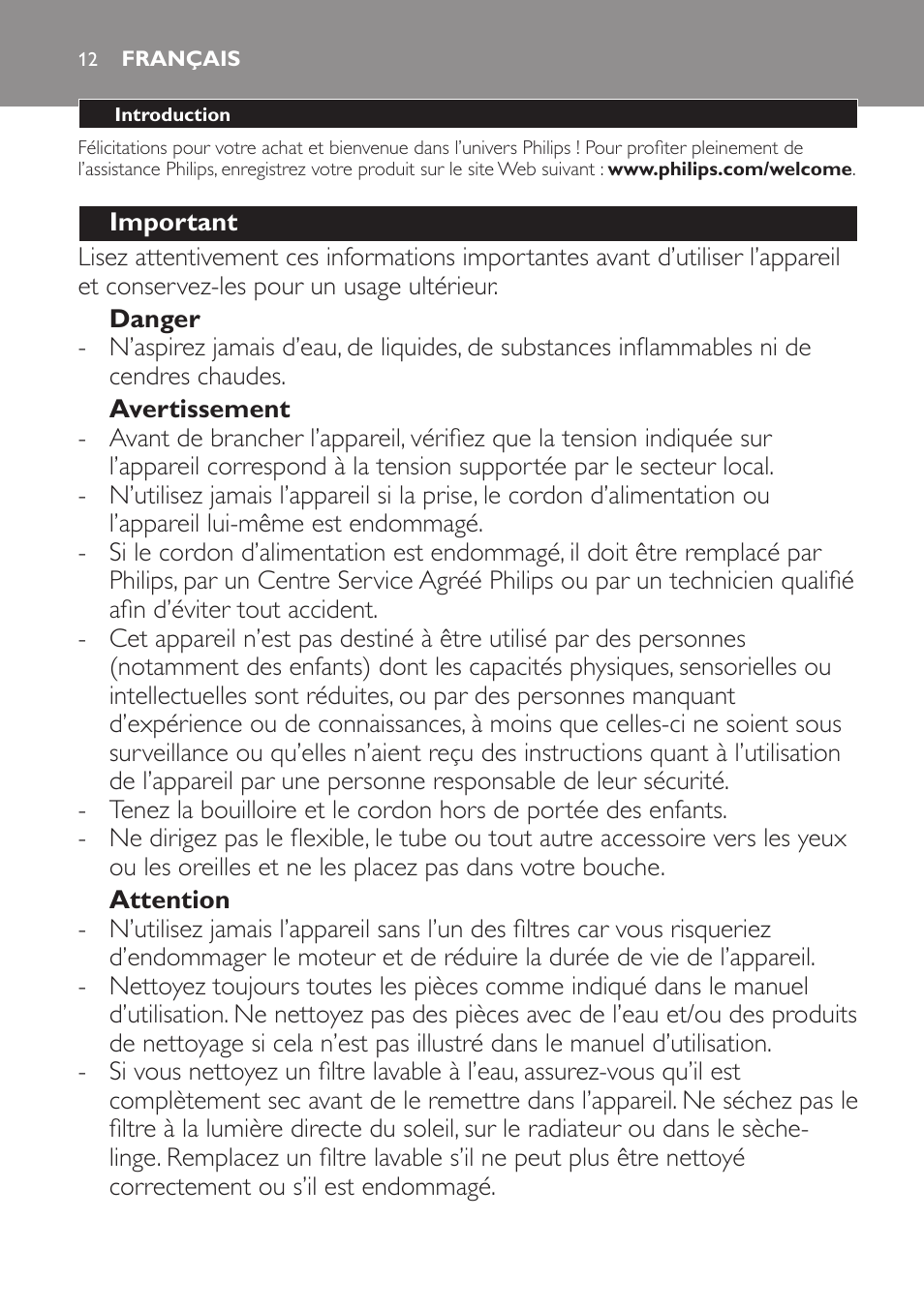 Français | Philips PowerPro Compact Aspirador sin bolsa User Manual | Page 12 / 24