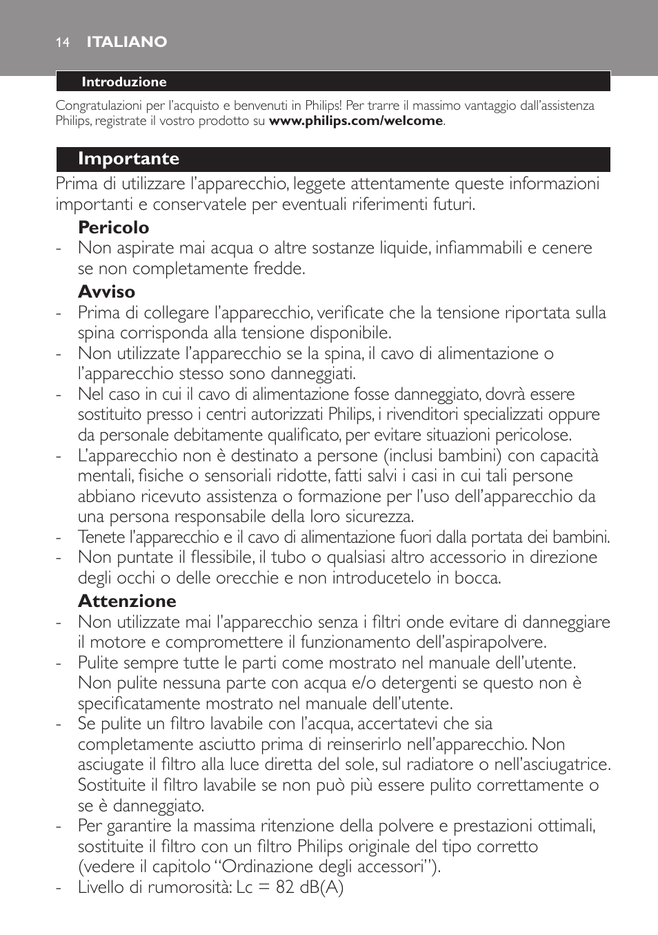 Italiano | Philips PowerPro Compact Aspirador sin bolsa User Manual | Page 14 / 24