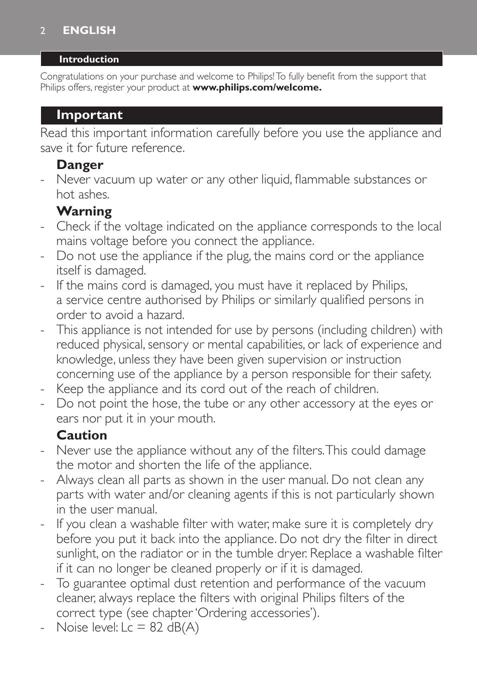 English | Philips PowerPro Compact Aspirador sin bolsa User Manual | Page 2 / 24