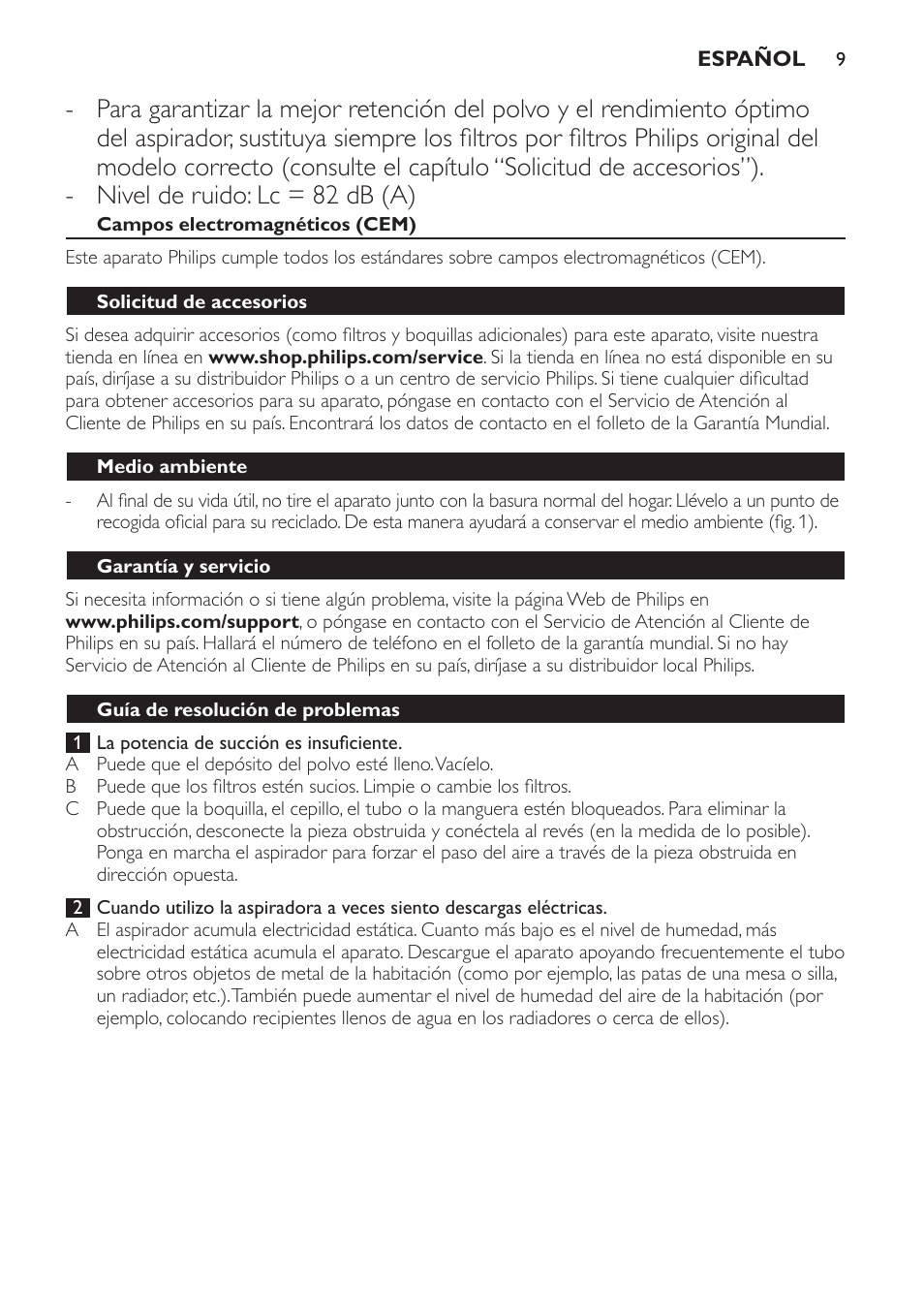 Philips PowerPro Compact Aspirador sin bolsa User Manual | Page 9 / 24