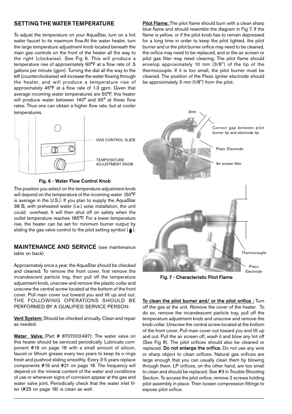 Maintenance and service, Setting the water temperature | AquaStar NG User Manual | Page 12 / 24