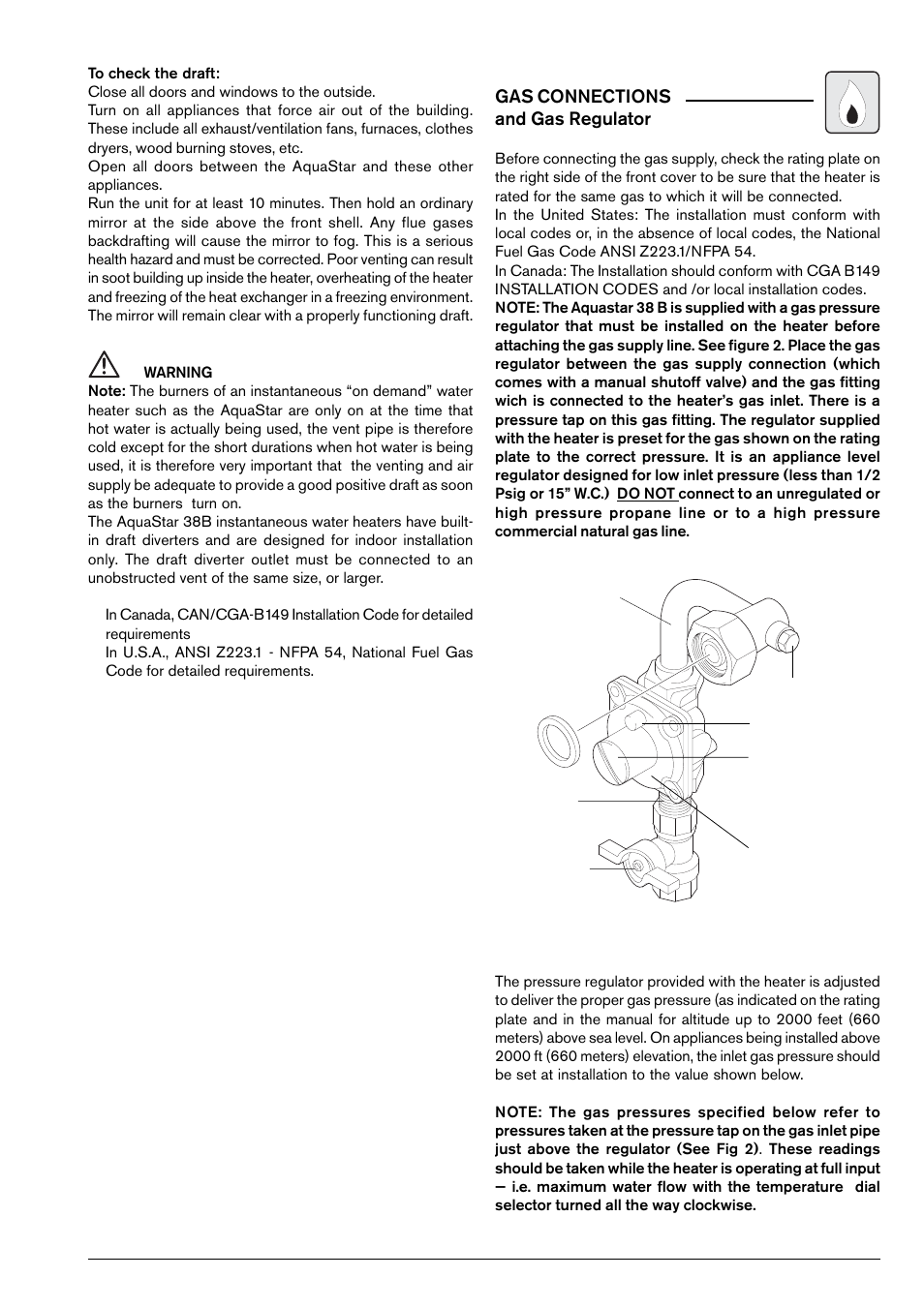 Gas connections and gas regulator | AquaStar NG User Manual | Page 9 / 24
