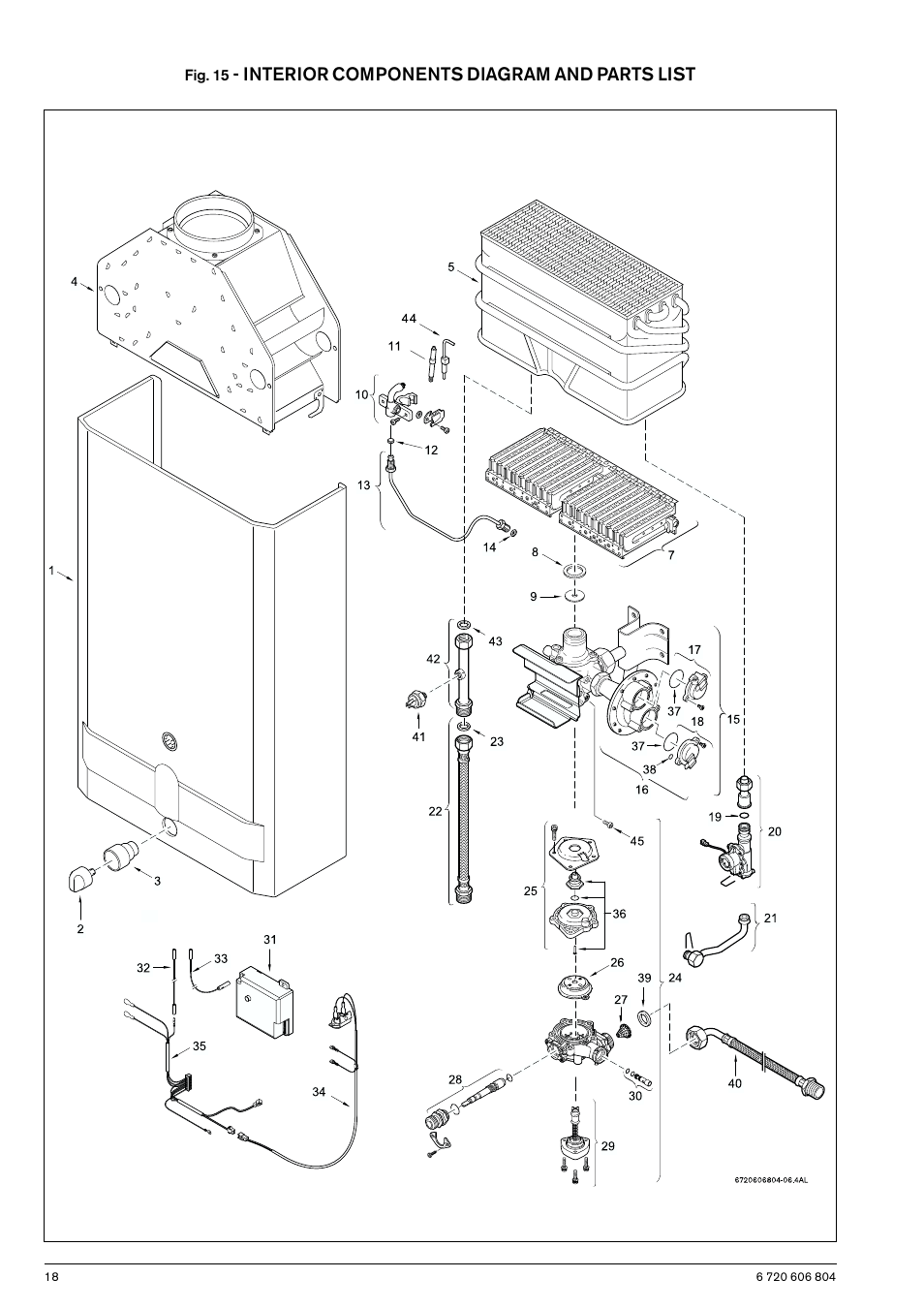 Interior components diagram and parts list | AquaStar 125HXNG User Manual | Page 18 / 24