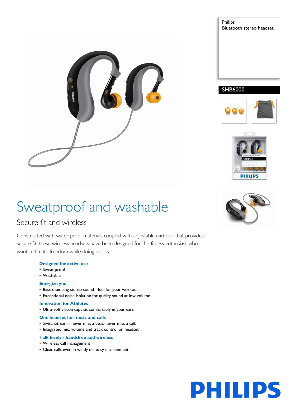 Philips Auriculares estéreo Bluetooth User Manual | 2 pages