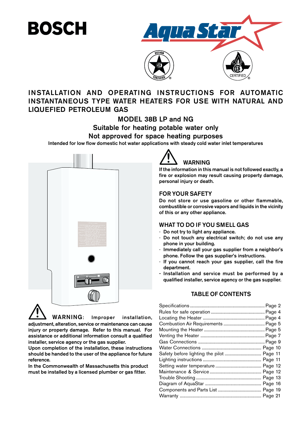 AquaStar 38B LP User Manual | 24 pages
