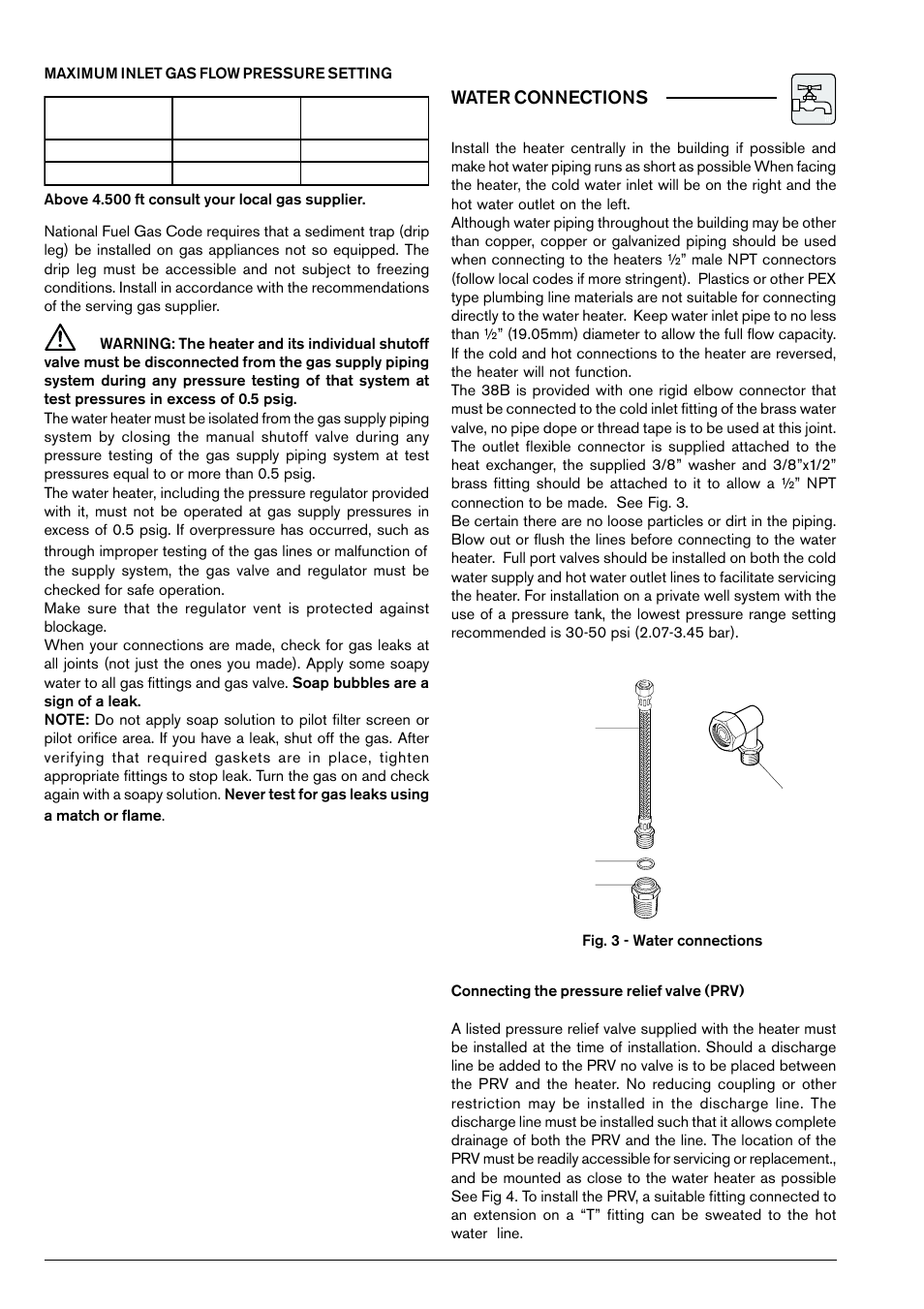 Water connections | AquaStar 38B LP User Manual | Page 10 / 24