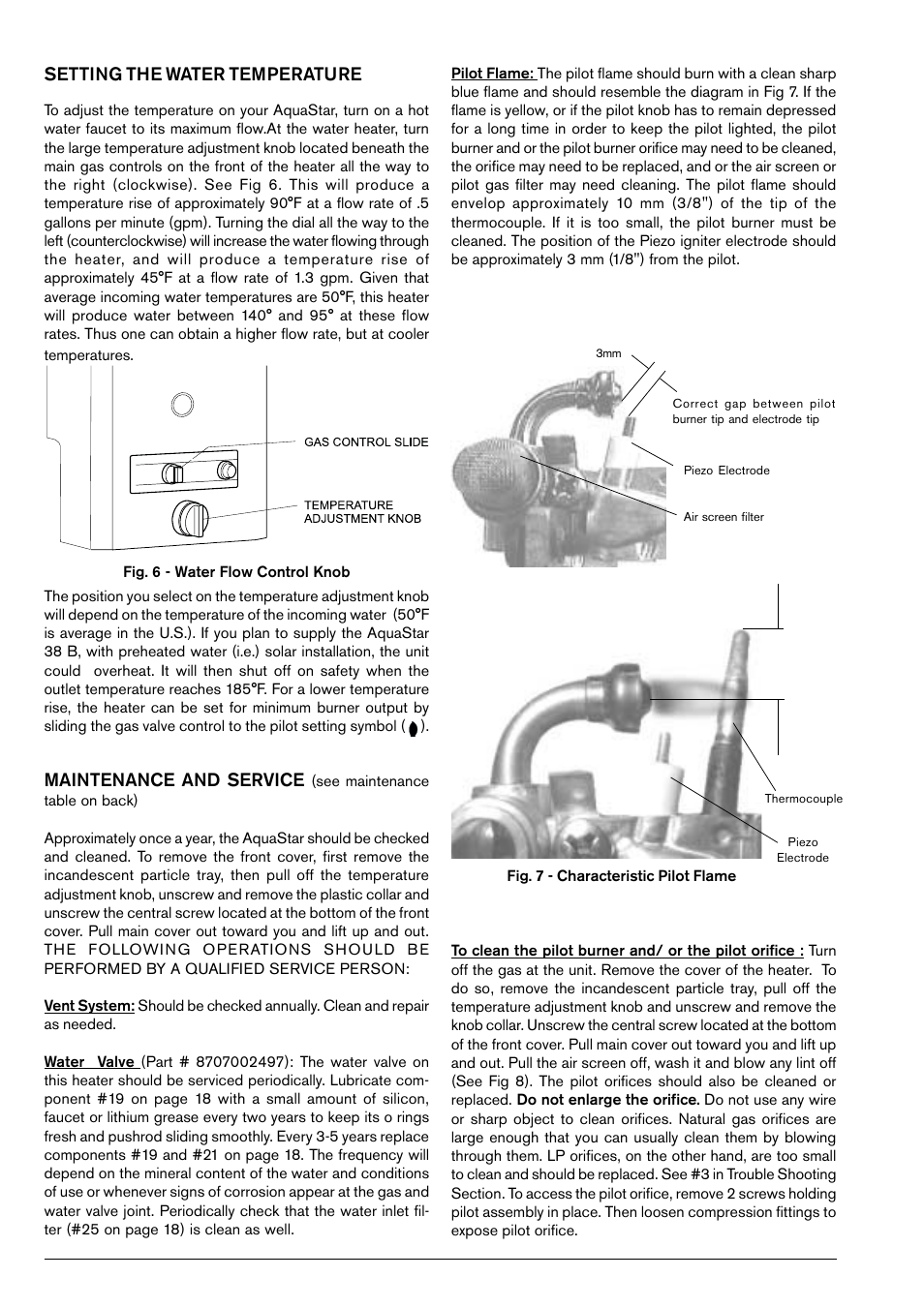 Maintenance and service, Setting the water temperature | AquaStar 38B LP User Manual | Page 12 / 24